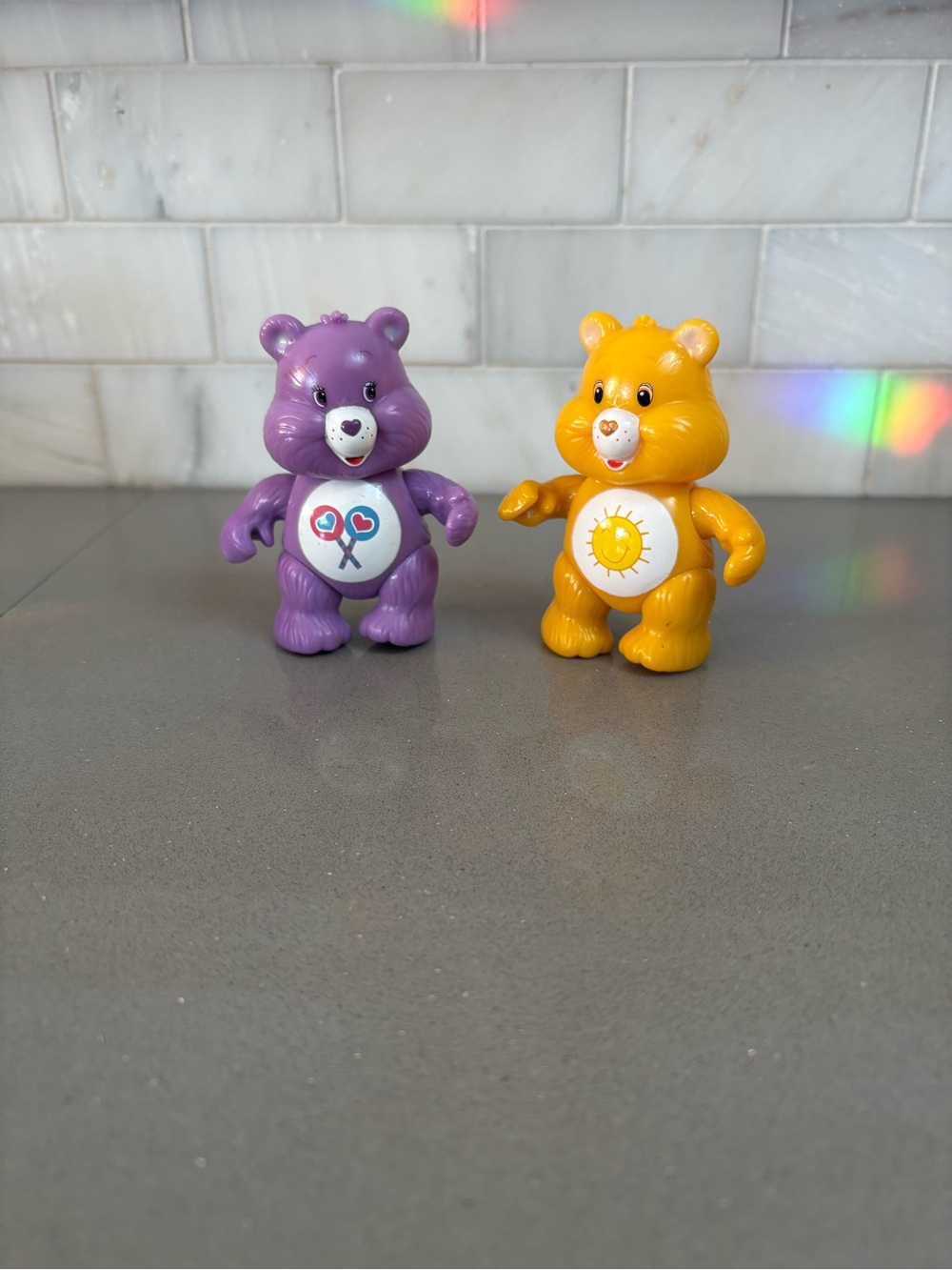 Vintage Care Bears Poseable Figures Lot - Share Bear & Funshine Bear (3.5")